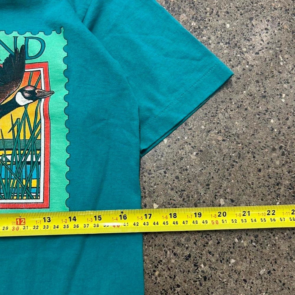 Vintage 80s Teal Single Stitch Annal Bird Nature T-Shirt (Size Medium) - Picture 3 of 5